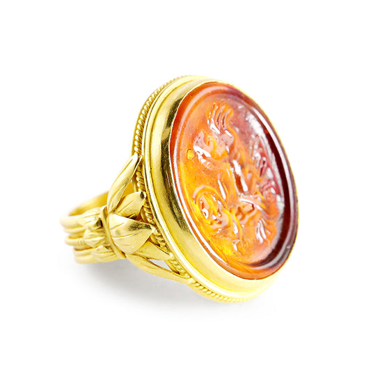 "Lotus Column" Ring (Russet Venetian Glass, 22k Gold)