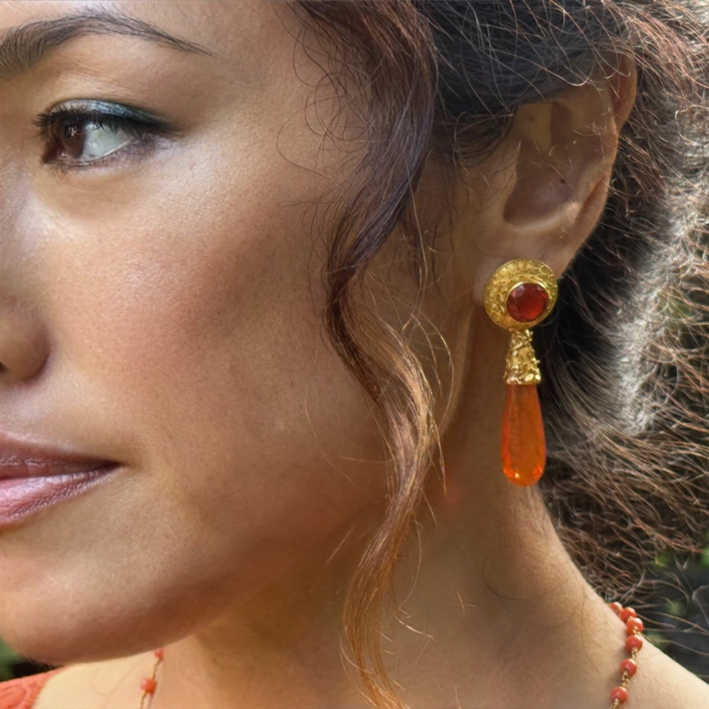 "Seaweed" Earring Drops (Mexican Fire Opal, 22k Gold)